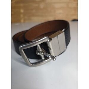 Coach Black Brown Reversible Leather Belt Sz 42 Silver Buckle 69900